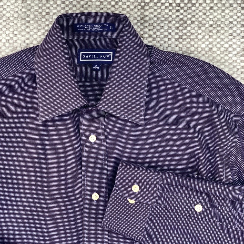 Savile Row Dress Shirt Mens 16 32/33 Purple Wrinkle Free Broadcloth Long Sleeve